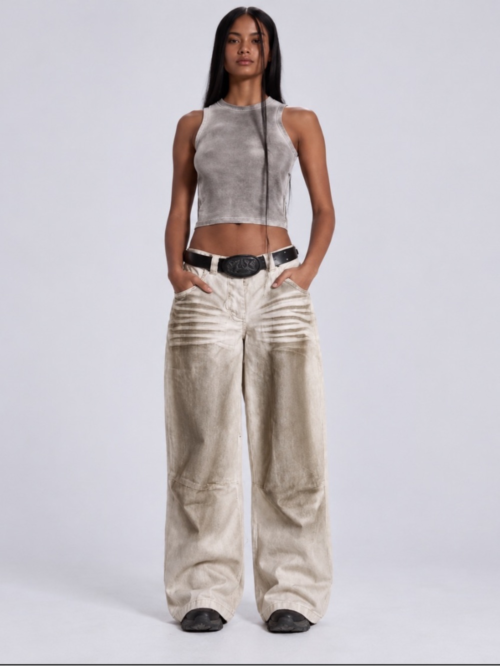 Jaded London Sand Oil Wash Colossus Baggy Wide Leg Jeans Size S 26’’ Waist
